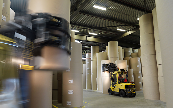 Containerboard reels at Smurfit Kappa warehouse